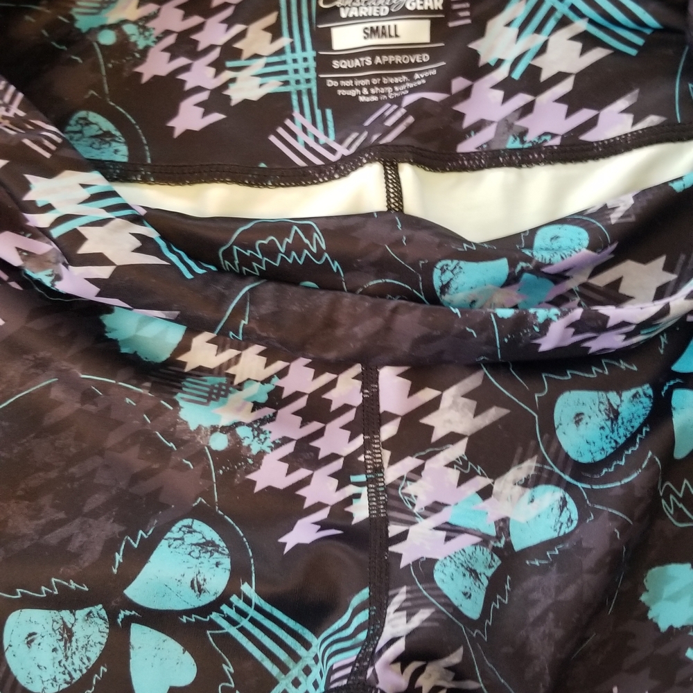 Constantly Varied Gear Skull and Plaid Skulls Leggings - Black and Blue - Picture 3 of 4